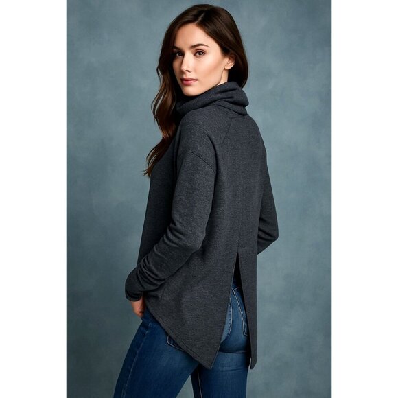 ✨ Free People Heather Gray Split-Back Oversized Turtleneck Sweater – Large ✨ - Picture 1 of 10